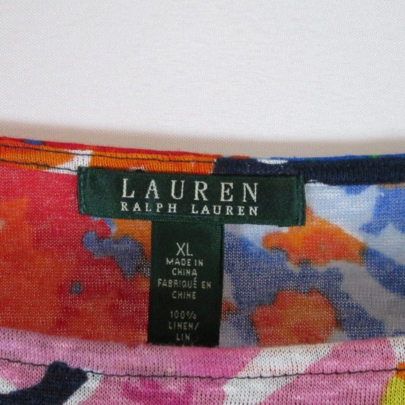 Lauren by Ralph Lauren Floral Boat Neck Top 100% Linen 3\4 Sleeve Size XL - Picture 3 of 5